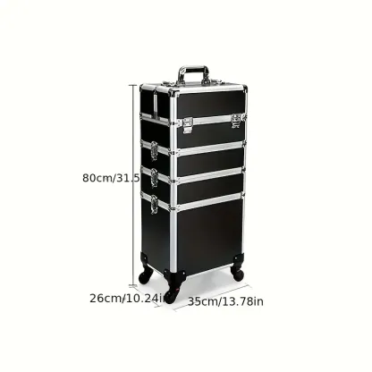 4 in1 Aluminum Rolling Makeup Case With Keylock Black