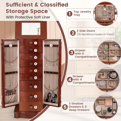  9-Layer Mirrored Jewelry Cabinet