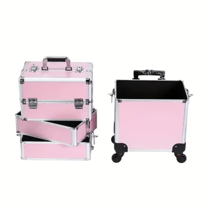 4 in1 Aluminum Rolling Makeup Case With Keylock Black