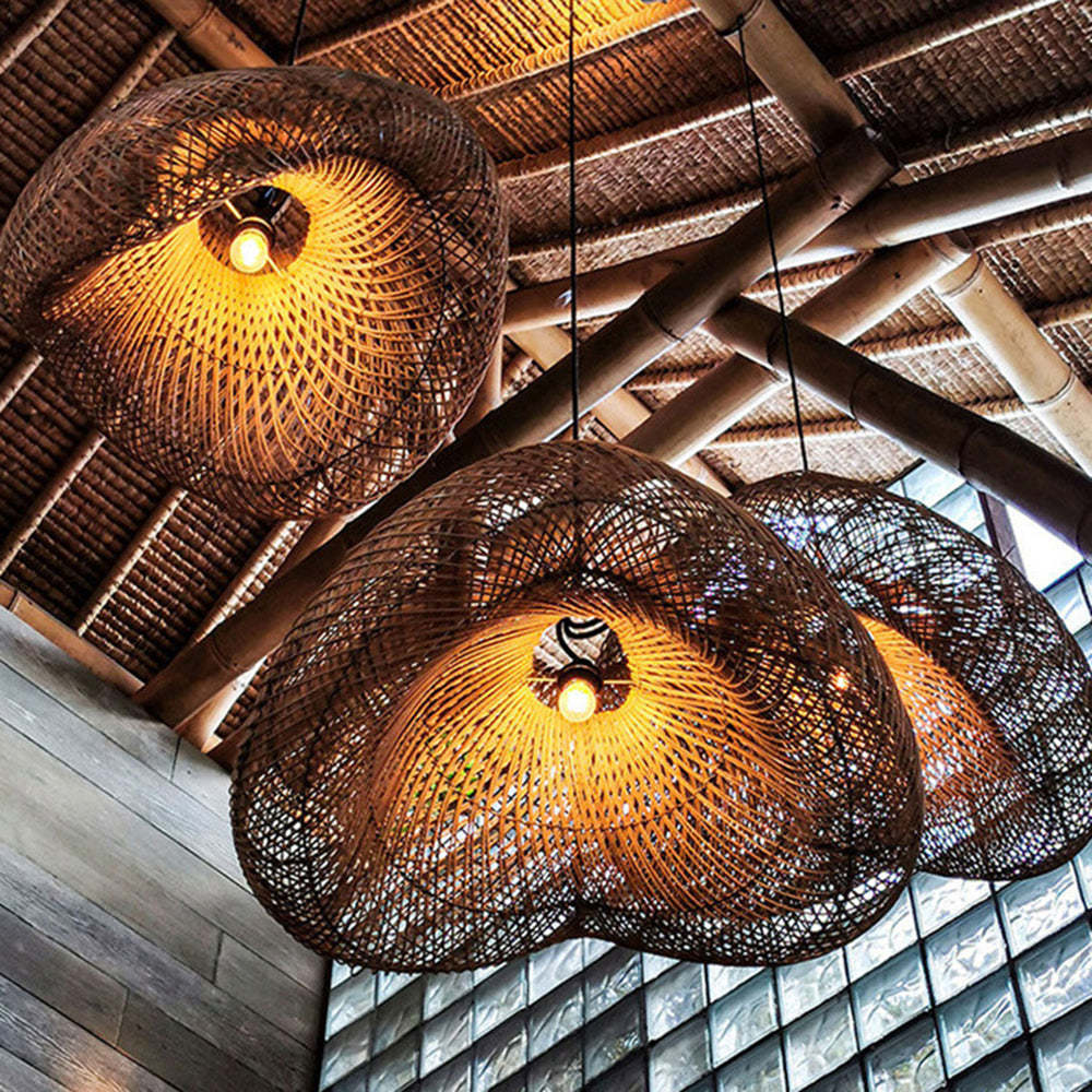 Muto Classico LED Lampade a Sospensione Metallo Rattan Nativo Soggiorno