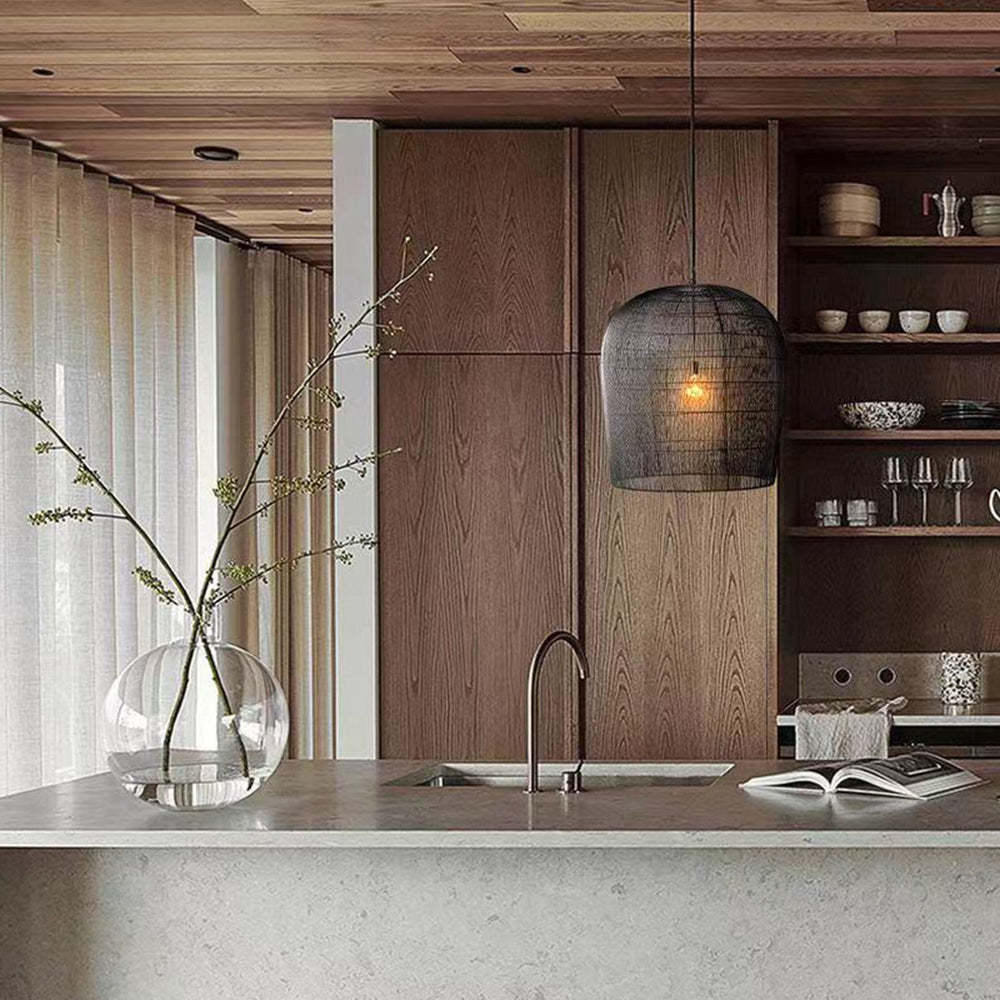 Ritta Moderno LED Lampada a Sospensione Rattan Metallo Nero/Bianco Gabbia Uccelli Soggiorno/Sala da Pranzo