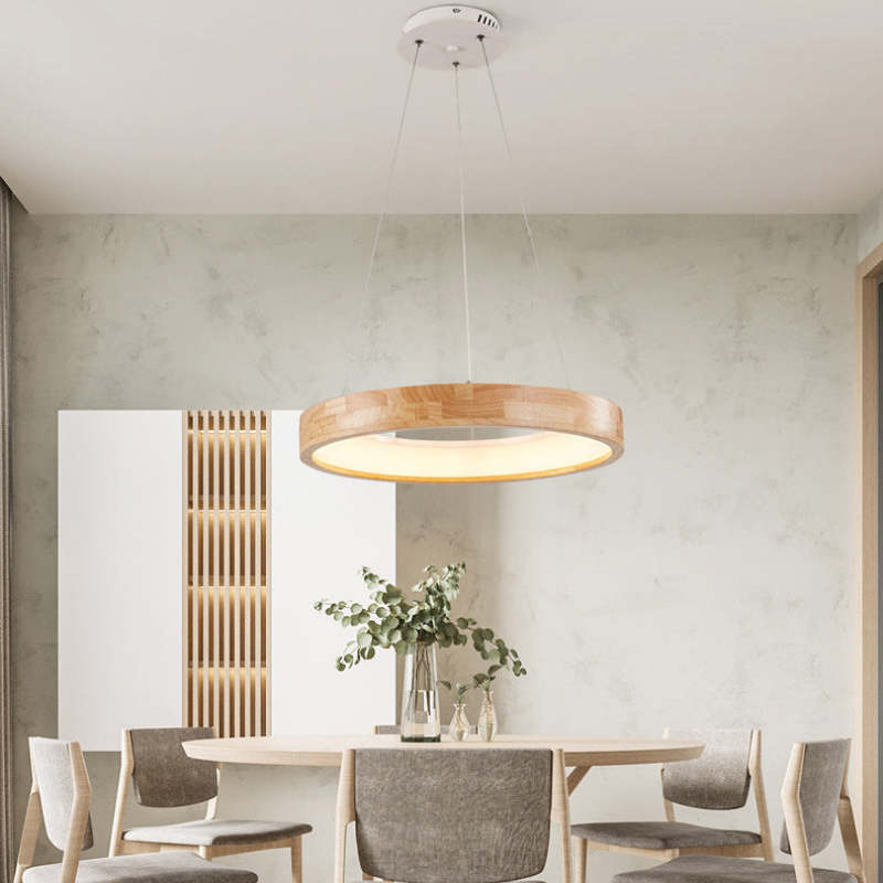 Ozawa Lampade a Sospensione Legno Bianco/Oro Anello Soggiorno Moderne