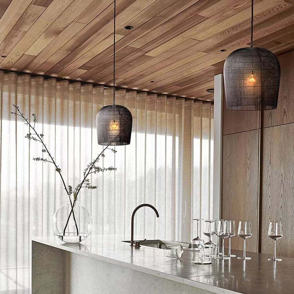 Ritta Moderno LED Lampada a Sospensione Rattan Metallo Nero/Bianco Gabbia Uccelli Soggiorno/Sala da Pranzo