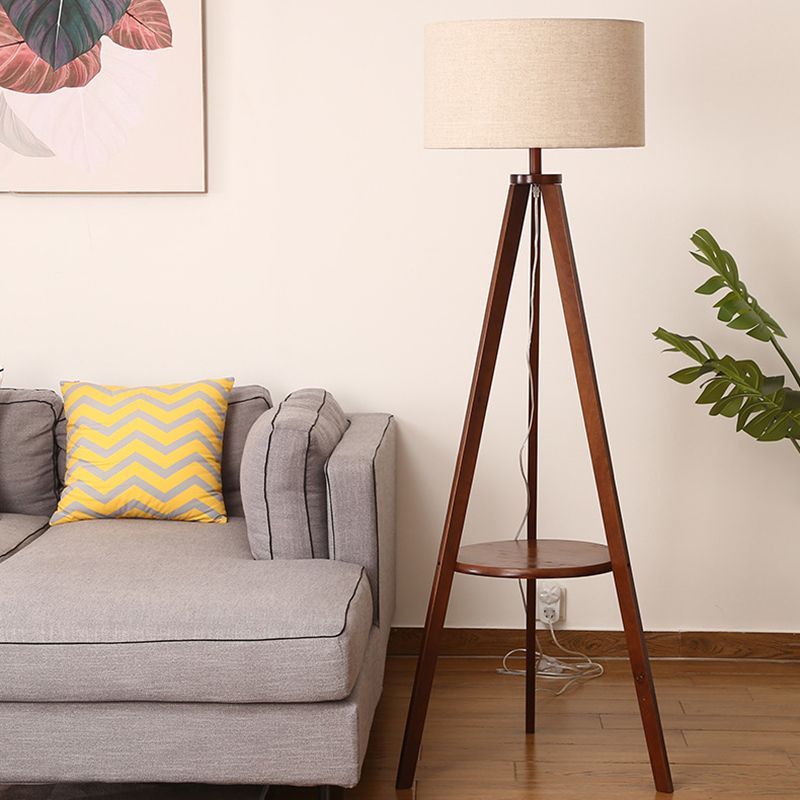 Ozawa Vintage Legno Tessuto Trianglolo Lampade da Terra Soggiorno