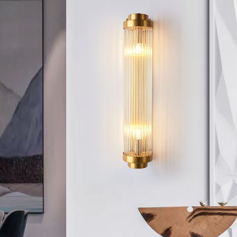 Kristy Moderni LED Applique Cilindro Metallo Cristallo Oro Trasparente Impermeabile Bagno