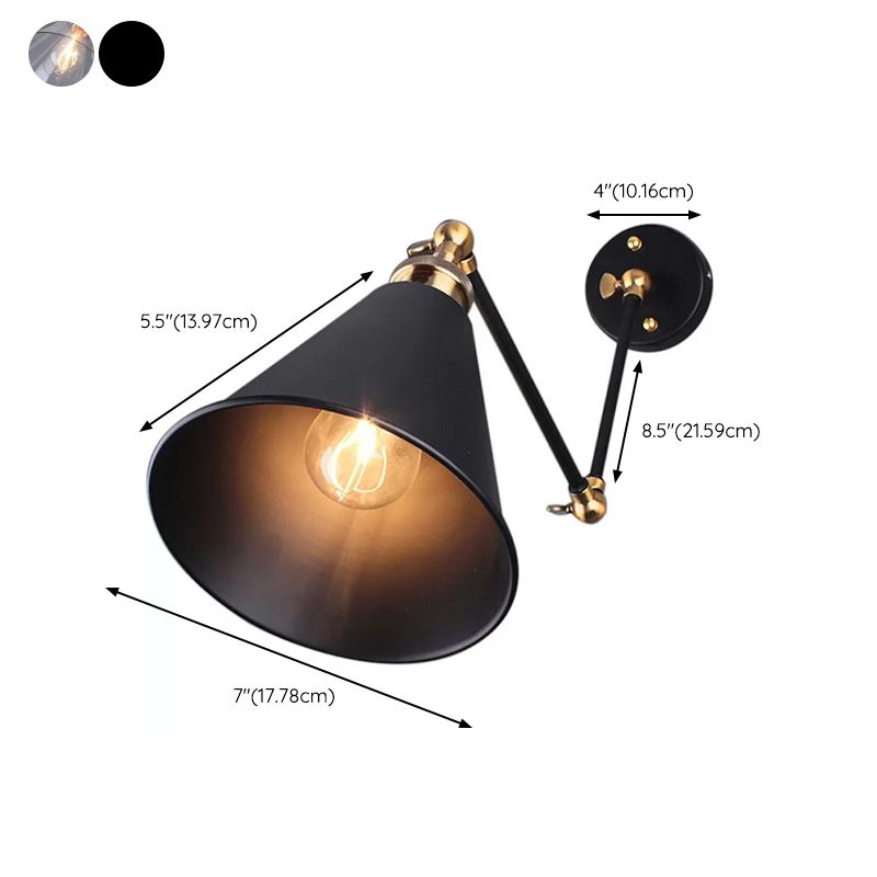 Alessio Wall Lamp Vintage Simple Conical Adjustable Black, Bedroom