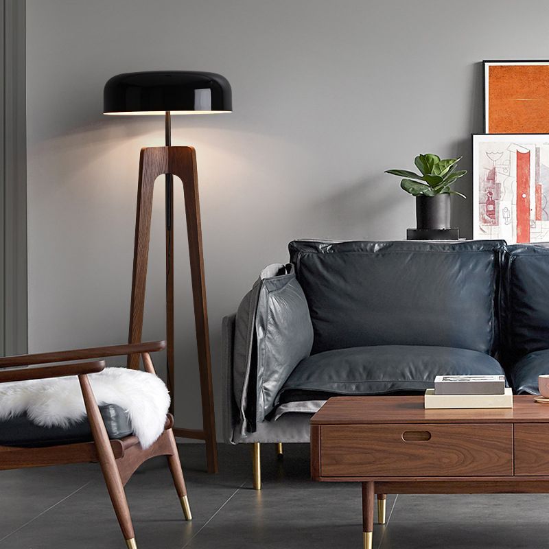 Ozawa Lampade da Terra Moderno Ciotola Treppiede Legno Metallo Nero/Bianco