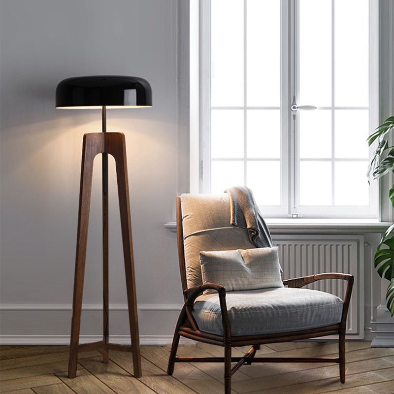 Ozawa Lampade da Terra Moderno Ciotola Treppiede Legno Metallo Nero/Bianco