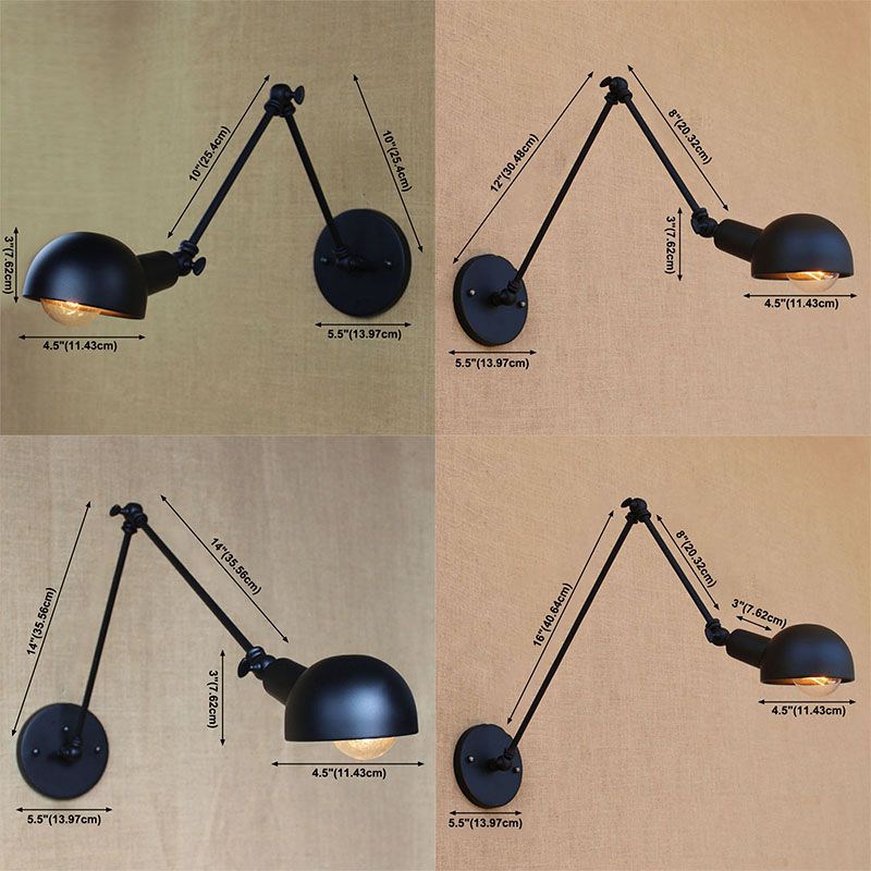 Brady Minimalist Adjustable Wall Lamp, Metal, Black, Bedroom