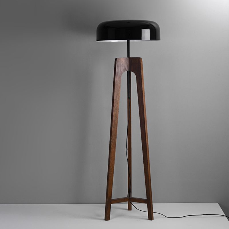 Ozawa Lampade da Terra Moderno Ciotola Treppiede Legno Metallo Nero/Bianco