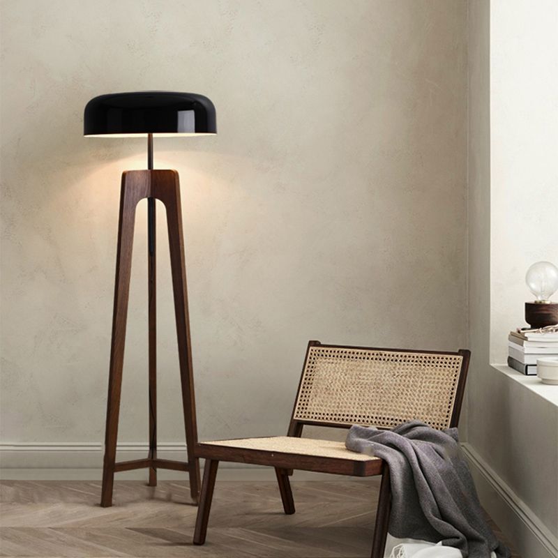 Ozawa Lampade da Terra Moderno Ciotola Treppiede Legno Metallo Nero/Bianco