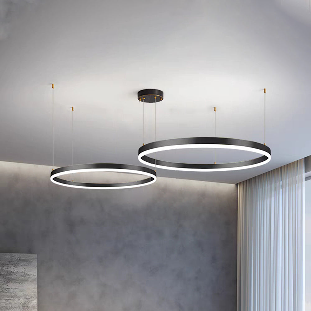 LFsem Lampadario sospensione a LED Anello rotondo Lampada a sospensione Moderna Semplice Plafoniera Nordica Cerchio in Metallo Lampada da soffitto Camera da letto (B-Bianco