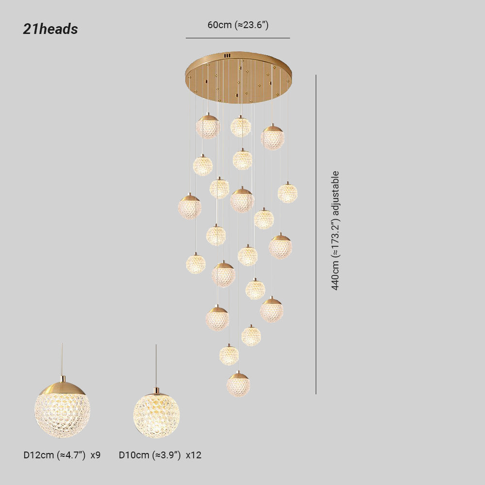 Jibril Multi Staircase Modern Art Deco Pendant Light, Gold