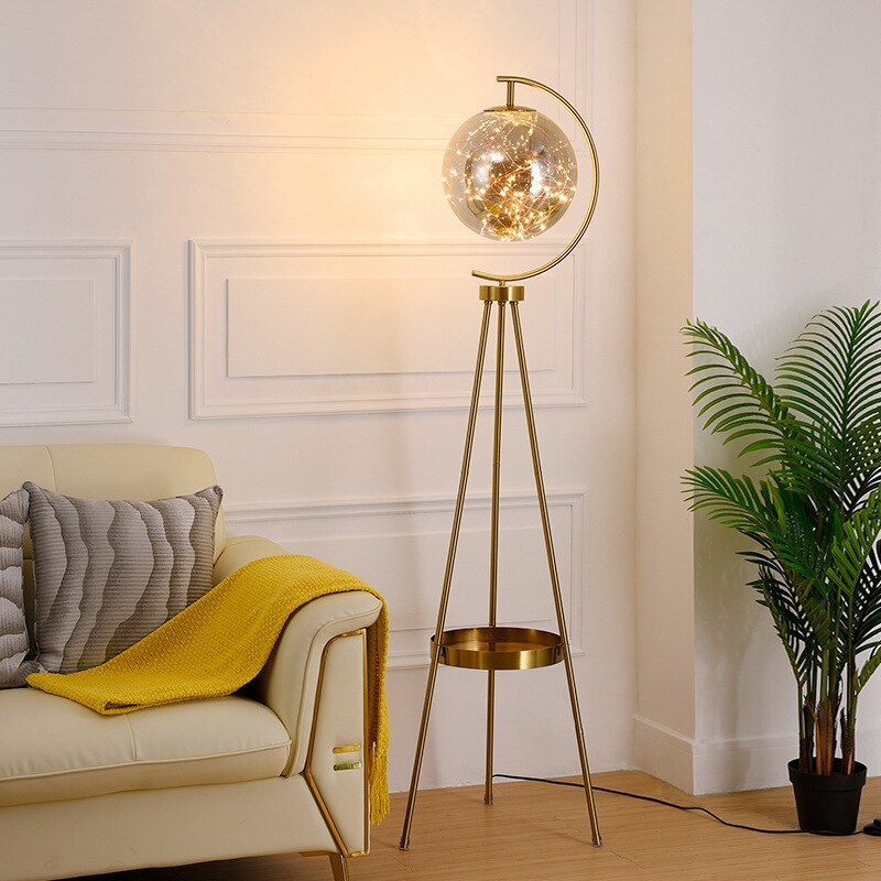 Kady Moderna LED Lampada da Terra Vetro Oro Globo Stellato Soggiorno