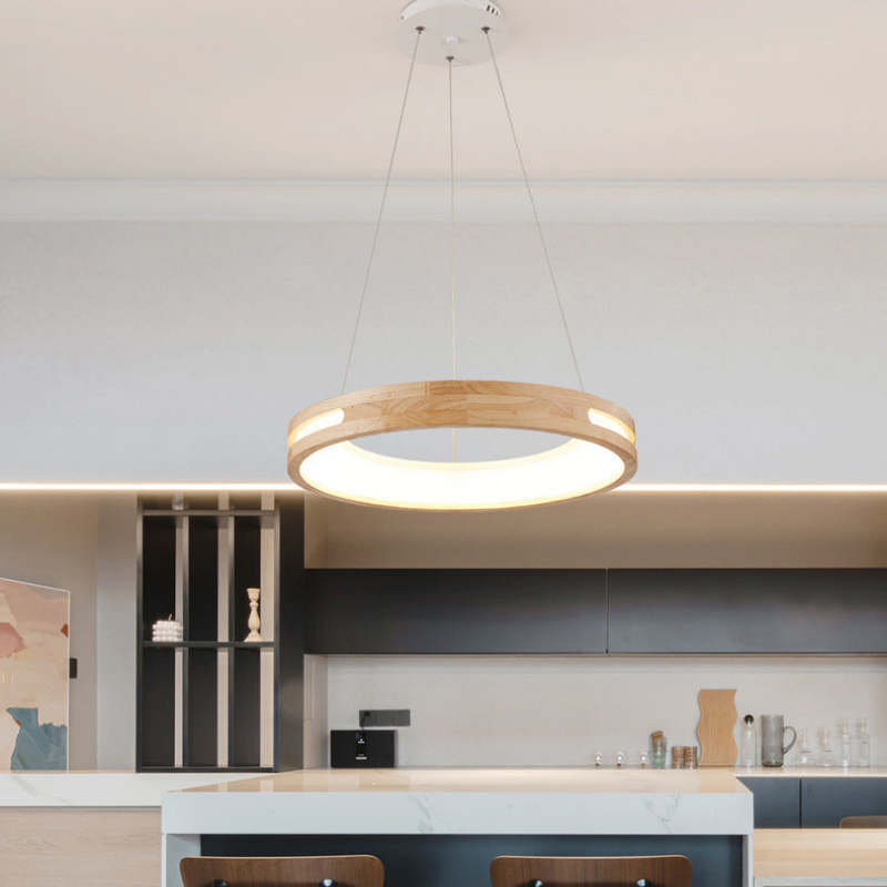 Ozawa Lampade a Sospensione Legno Bianco/Oro Anello Soggiorno Moderne