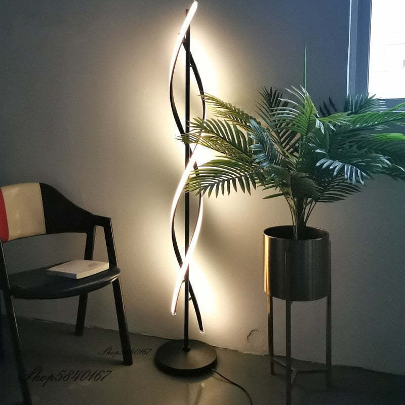 Louise Moderno LED Lineare Acrilico Lampade da Terra Nero/Bianco Spirale Soggiorno/Camera da Letto