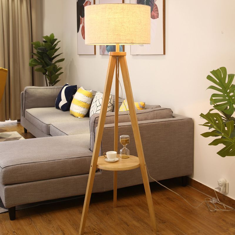 Ozawa Vintage Legno Tessuto Trianglolo Lampade da Terra Soggiorno