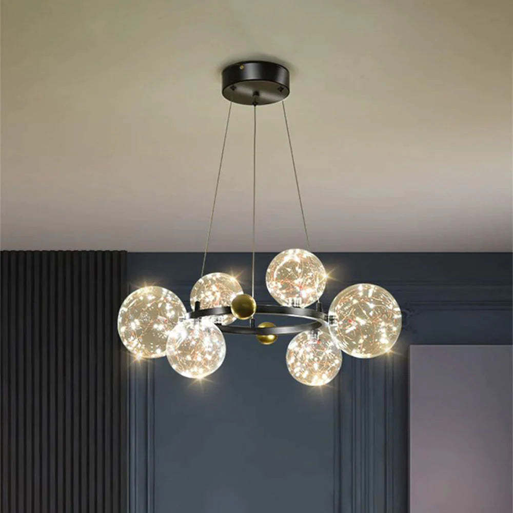 Valentina Lampada a Sospensione Metallo/Vetro Nero/Oro Globo Arte Deco