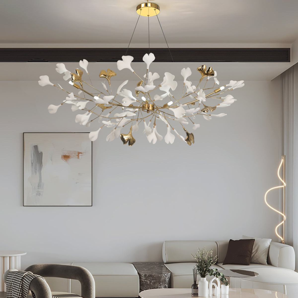 Olivia Design Bellissimo LED Lampade a Sospensione Ginkgo Biloba Oro Metallo Ceramico