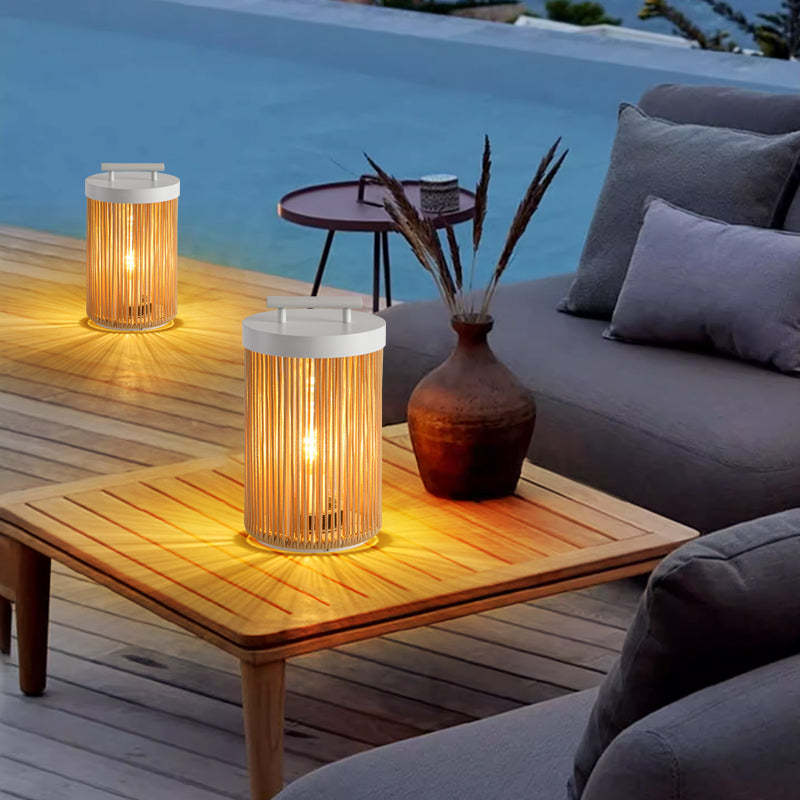 Ritta Lampade da Esterno Metallo Rattan Retro Cavo/Solare/USB Giardino