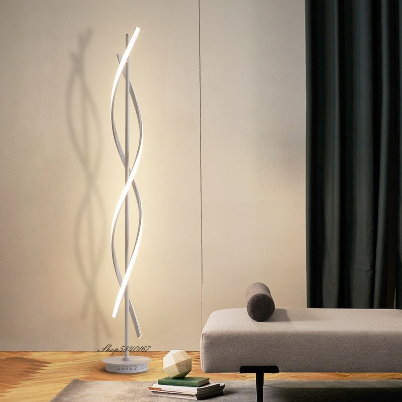 Louise Moderno LED Lineare Acrilico Lampade da Terra Nero/Bianco Spirale Soggiorno/Camera da Letto