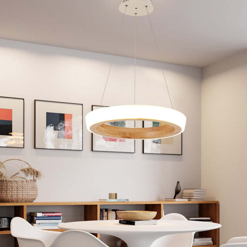 Ozawa Lampade a Sospensione Legno Bianco/Oro Anello Soggiorno Moderne