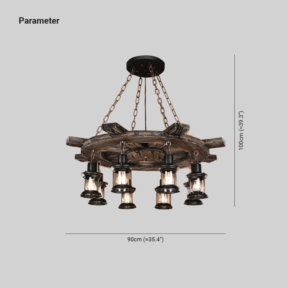 Austin Retro Rudder Metal & Wood Pendant Light, 8 Heads