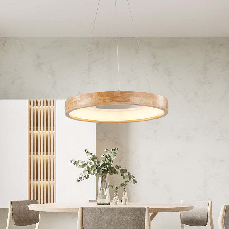 Ozawa Lampade a Sospensione Legno Bianco/Oro Anello Soggiorno Moderne