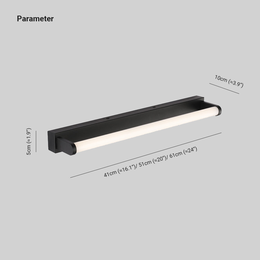 Lampada da parete Leigh minimalista lineare cilindrica in metallo/acrilico, nera, bagno