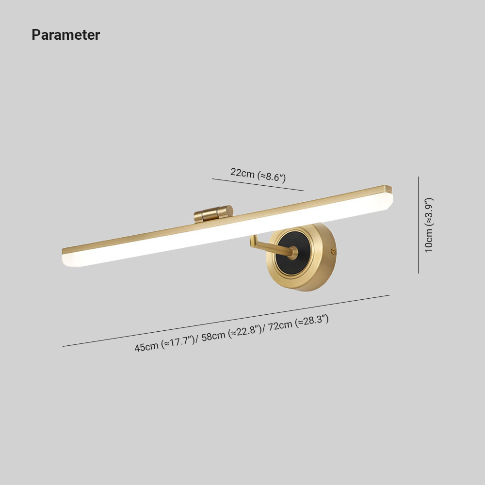 Leigh Minimalismo Vintage LED Applique Rettangolo Lineare Specchio Metallo Anteriore Oro Bagno