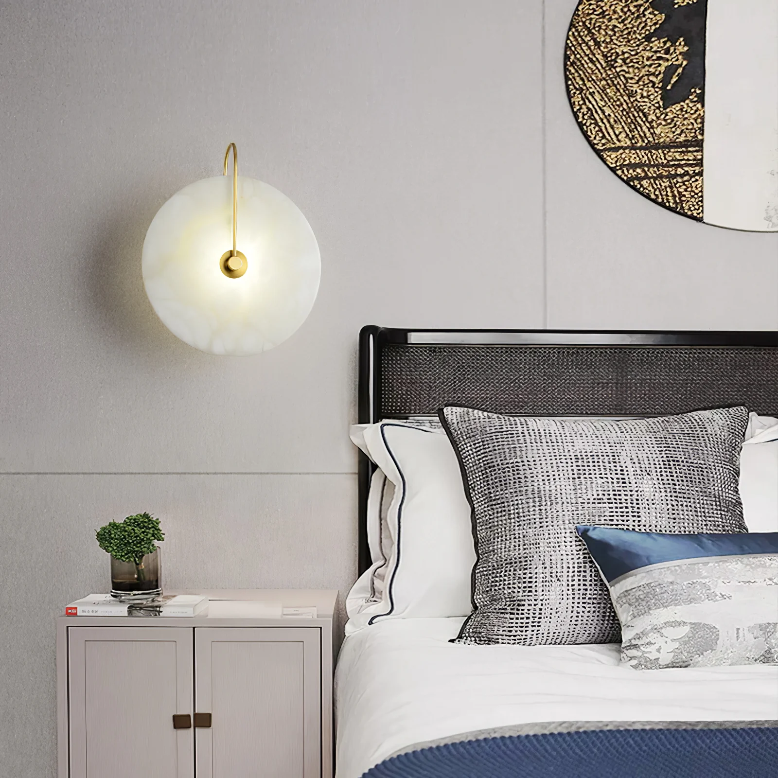 Jade Lampada da Parete Minimalista Oro Nero Metallo Alabastro