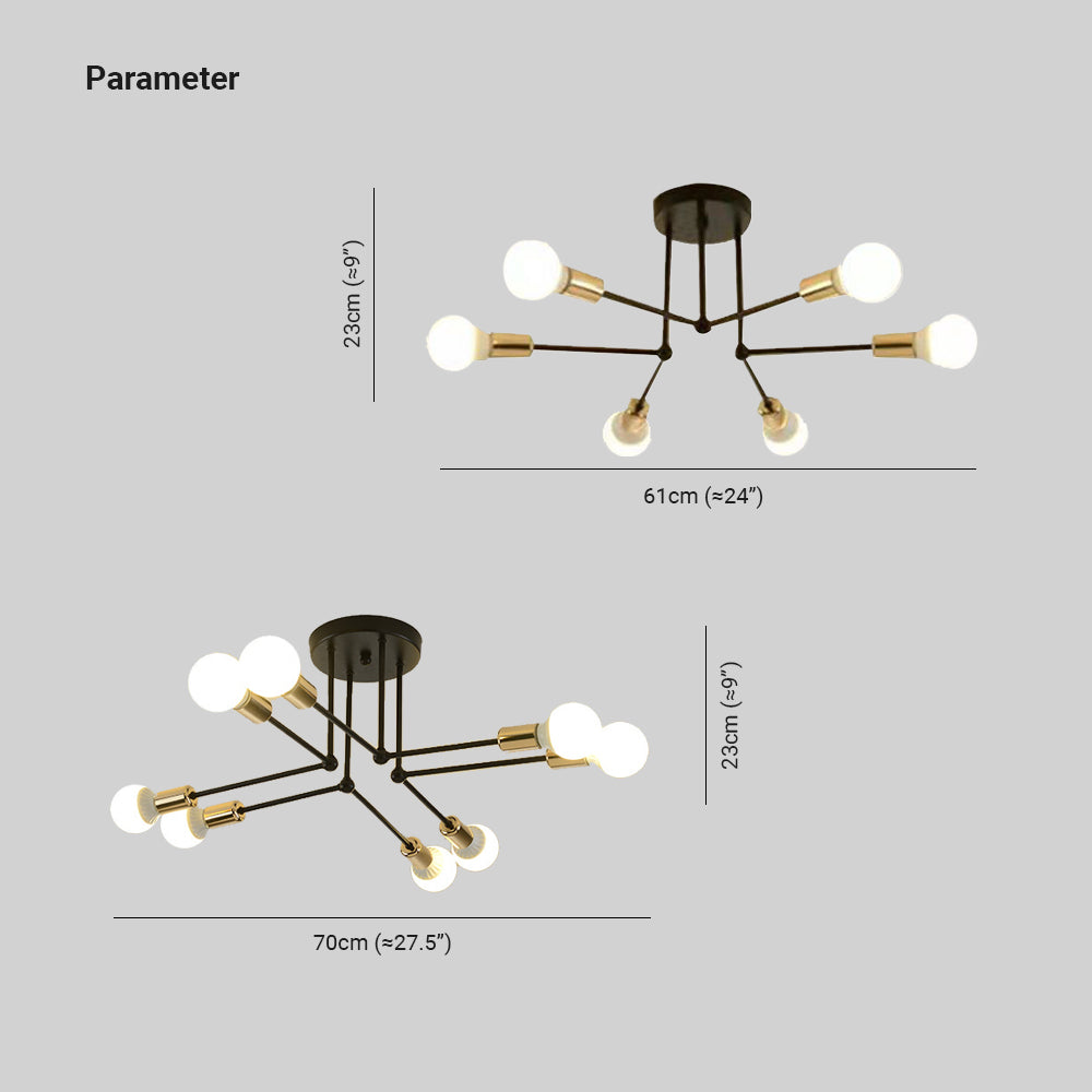 Valentina Flush Mount Ceiling Lights Linear Industrial, Metal/Glass, Black/White/Gold, Bedroom