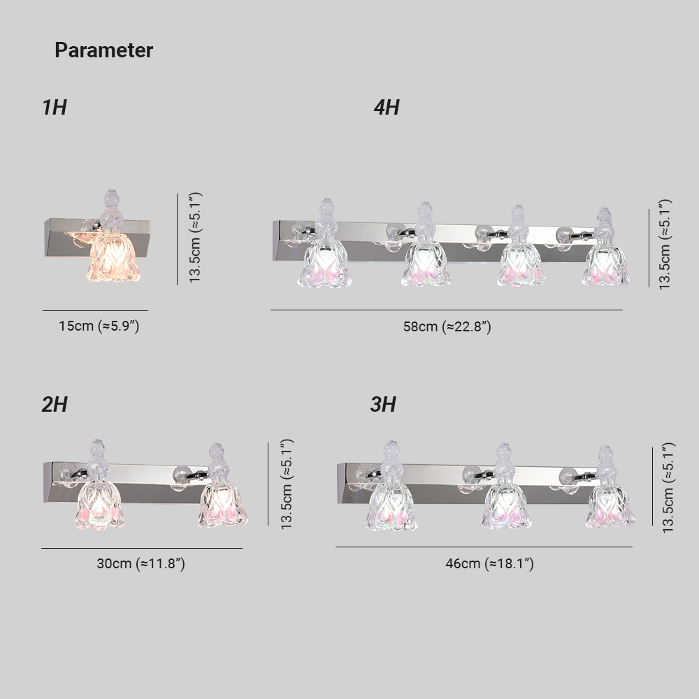 Félicie Design LED Applique Specchio Bellissimo Fiore Vanità Rosa Metallo/Vetro Bagno