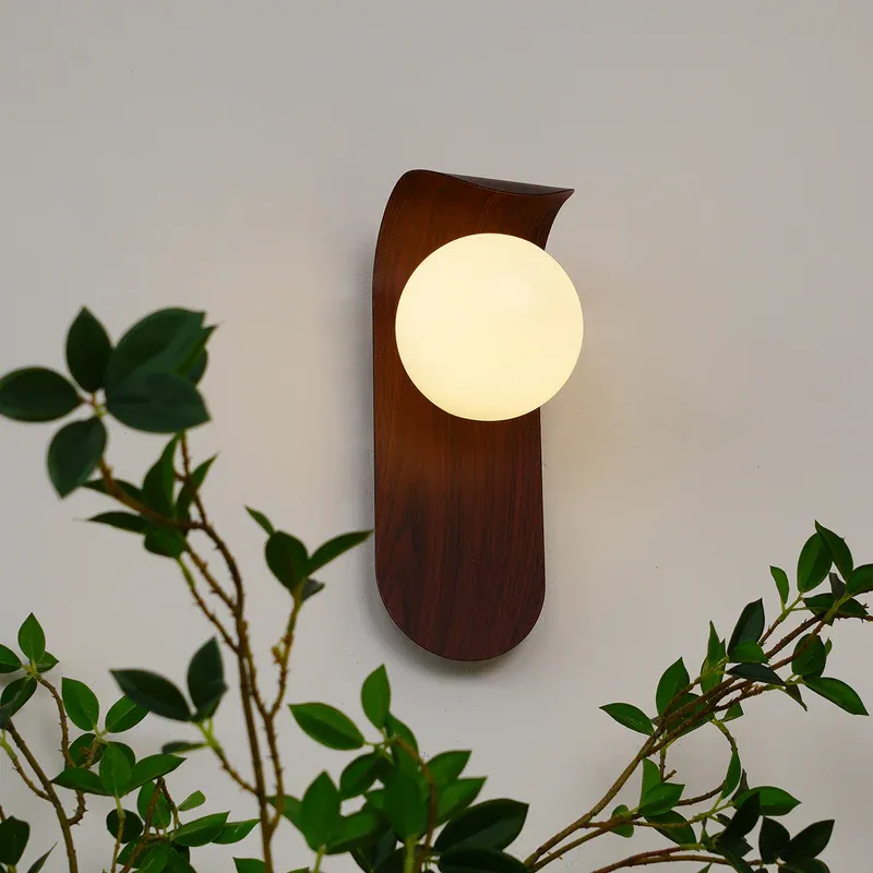 Muto Walnut Wood Wall Lamp with ambient lighting, Lassola