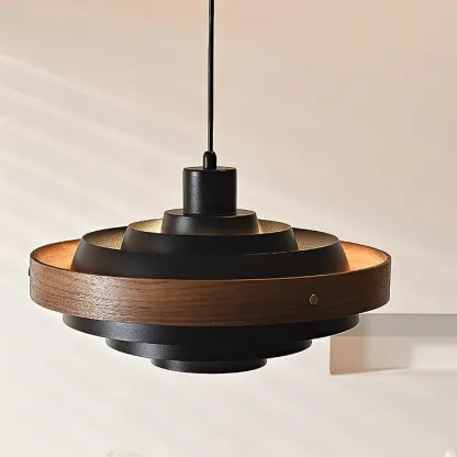 Muto Moderno Rotonda Metallo Legno Lampada a sospensione Sala da pranzo Soggiorno