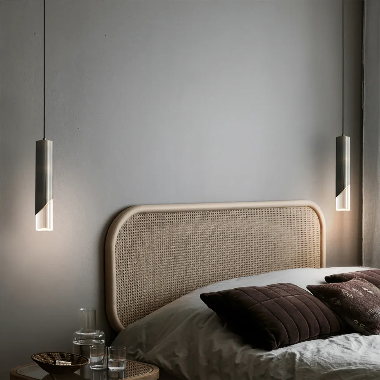Meza Modern Cylinder Metal Acrylic Pendant Light Bedroom Dining Room