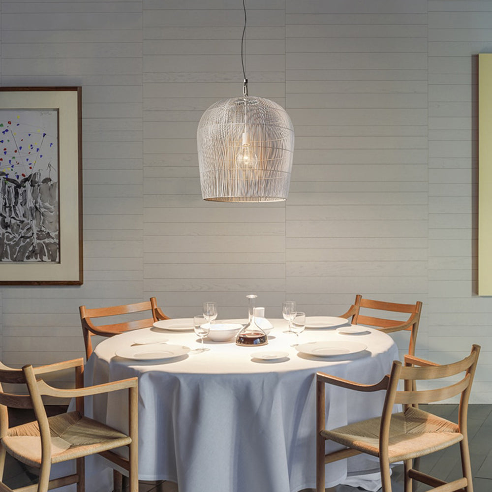 Ritta Moderno LED Lampada a Sospensione Rattan Metallo Nero/Bianco Gabbia Uccelli Soggiorno/Sala da Pranzo
