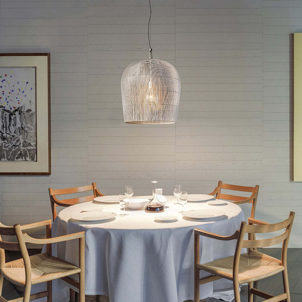 Ritta Moderno LED Lampada a Sospensione Rattan Metallo Nero/Bianco Gabbia Uccelli Soggiorno/Sala da Pranzo