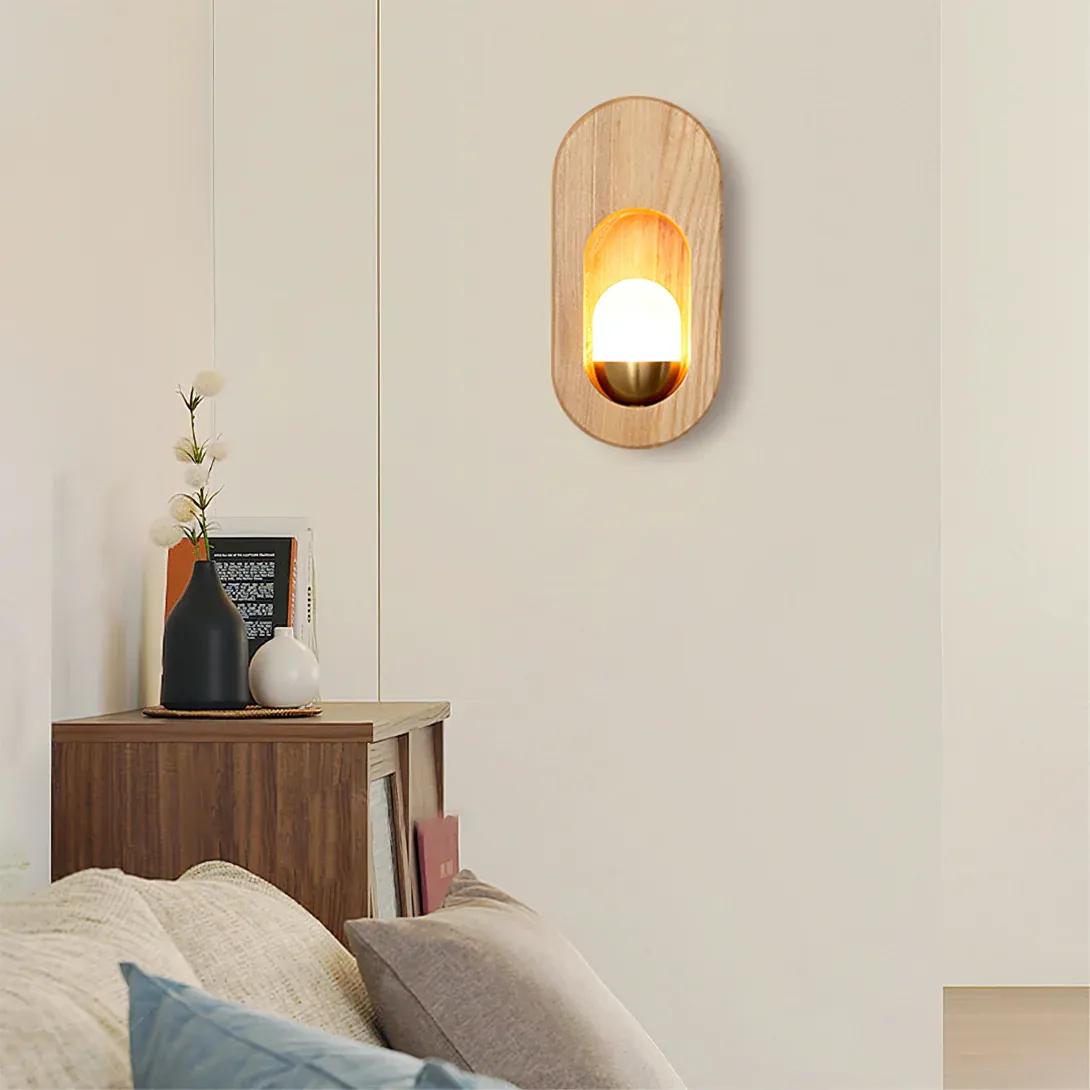 Ozawa Classical Wood Glass Wall Lamp Bedroom  Dining Room