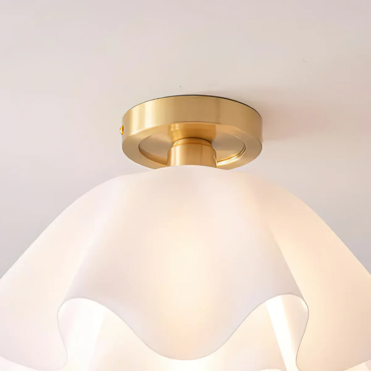 Carins Ceiling Light with flowing white shade and brass base