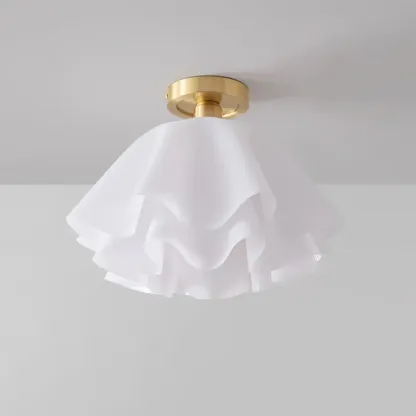 Carins Ceiling Light with Brass Base and Pleated White Shade
