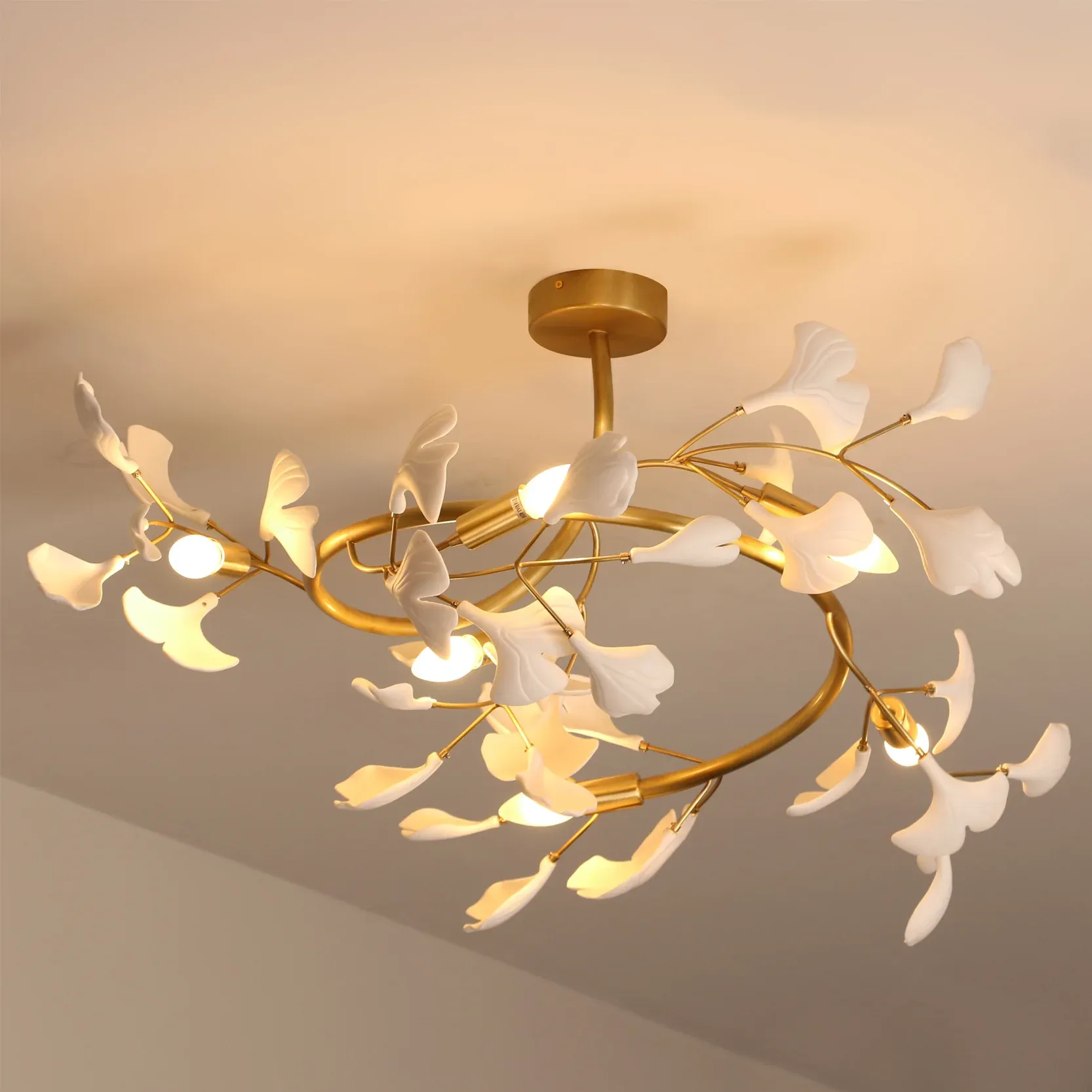 Olivia Gingko Ottone Ceramica Plafoniera Camera da letto Sala da pranzo