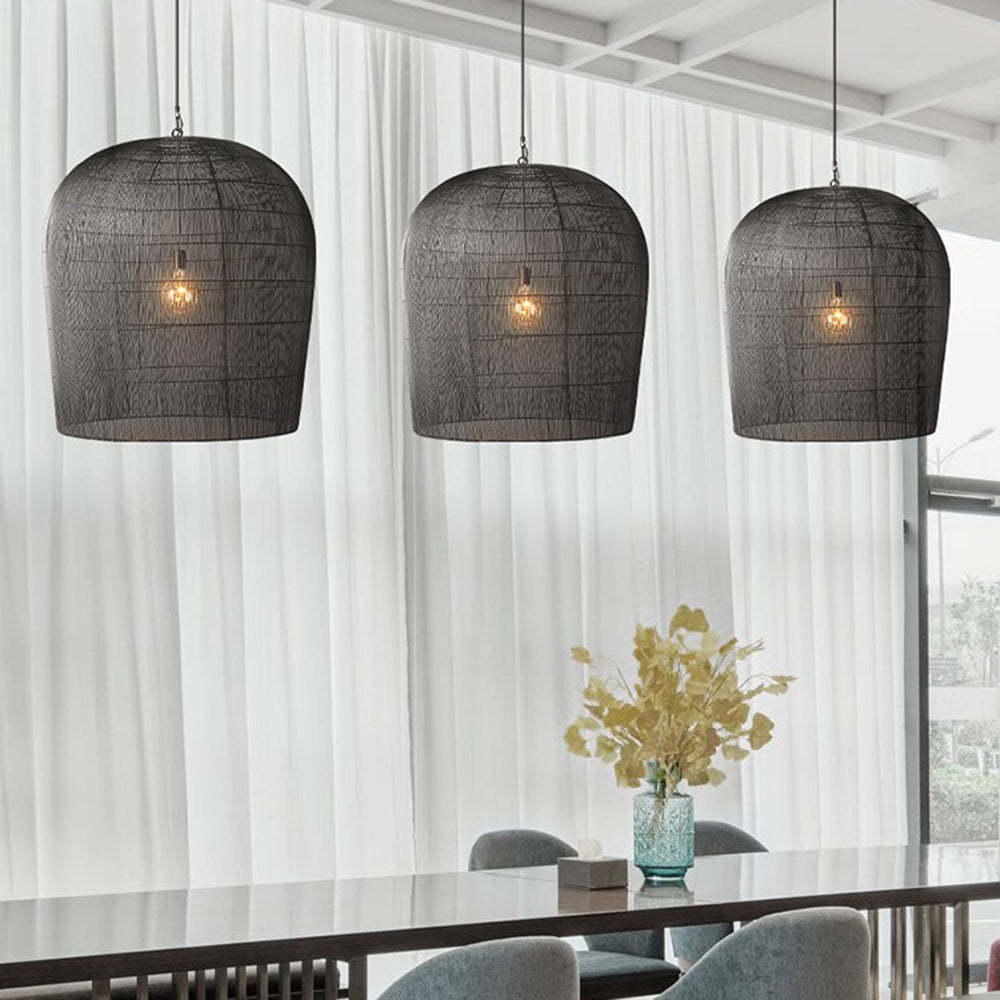 Ritta Moderno LED Lampada a Sospensione Rattan Metallo Nero/Bianco Gabbia Uccelli Soggiorno/Sala da Pranzo