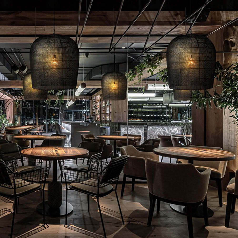 Ritta Moderno LED Lampada a Sospensione Rattan Metallo Nero/Bianco Gabbia Uccelli Soggiorno/Sala da Pranzo