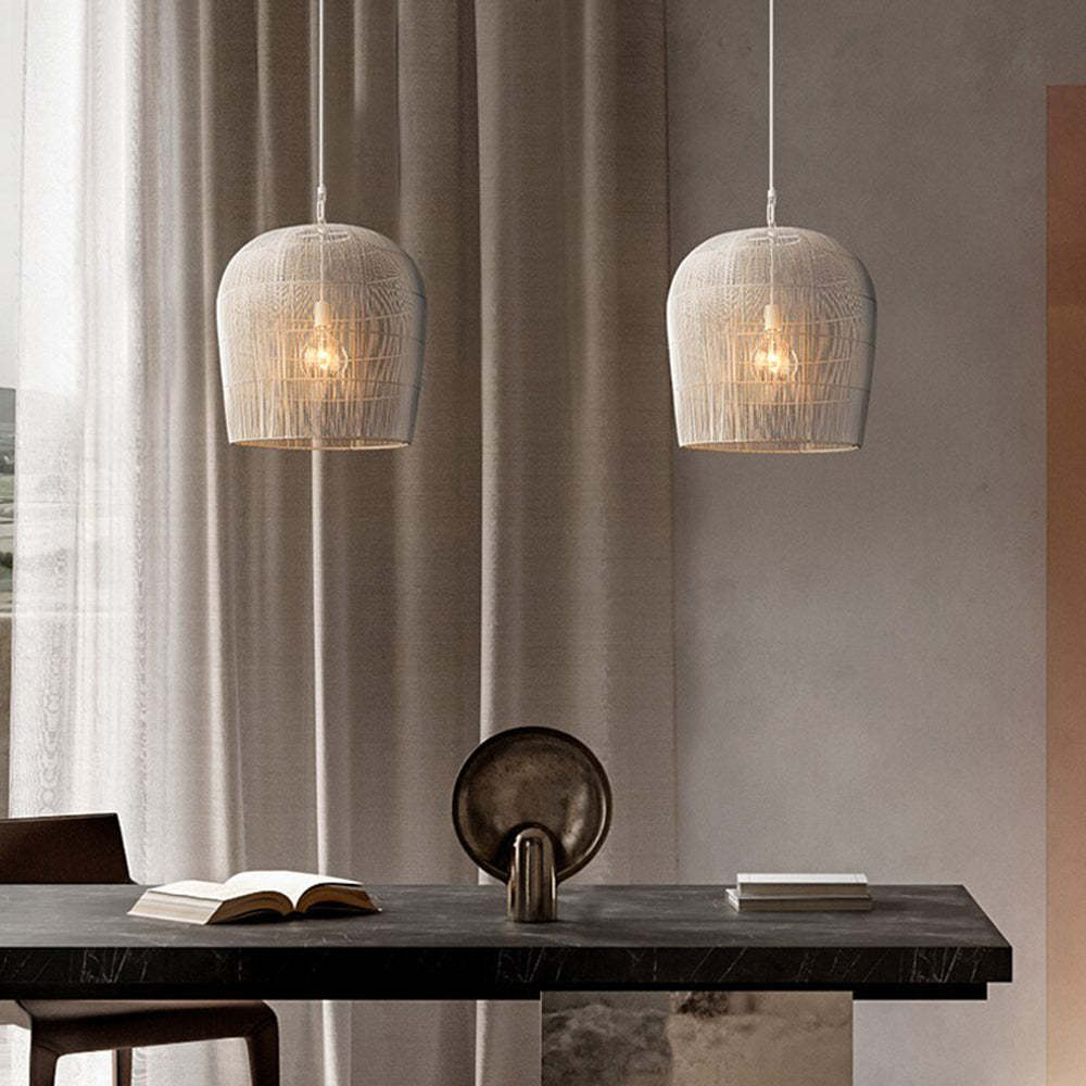 Ritta Moderno LED Lampada a Sospensione Rattan Metallo Nero/Bianco Gabbia Uccelli Soggiorno/Sala da Pranzo