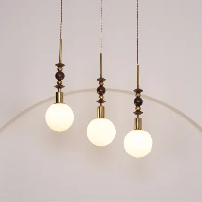 Hailie Minimalism Metal Glass Wood Pendant Light Bedroom Living Room
