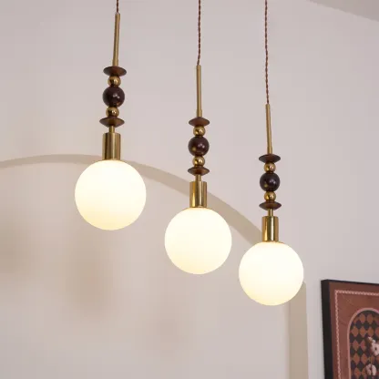 Hailie Minimalism Metal Glass Wood Pendant Light Bedroom Living Room