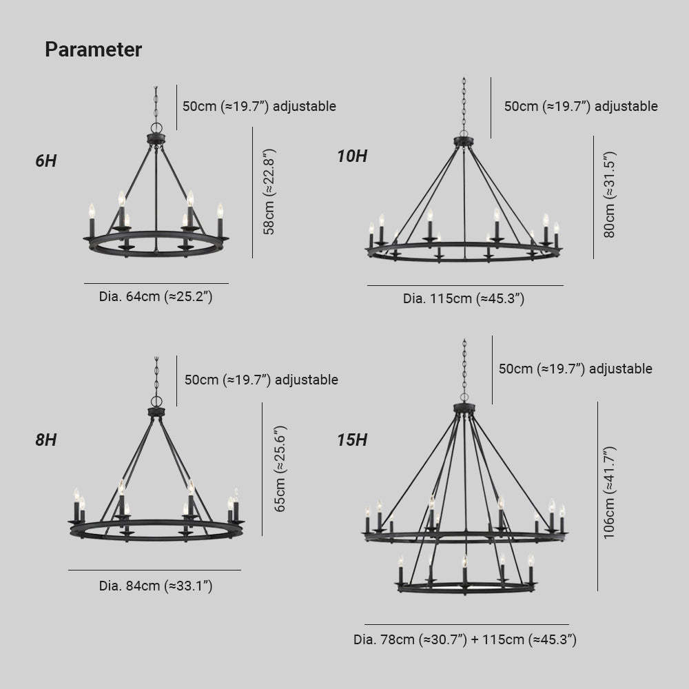 Silva Lampadario Moderno a Candele in Metallo Nero per Soggiorno/Camera da Letto