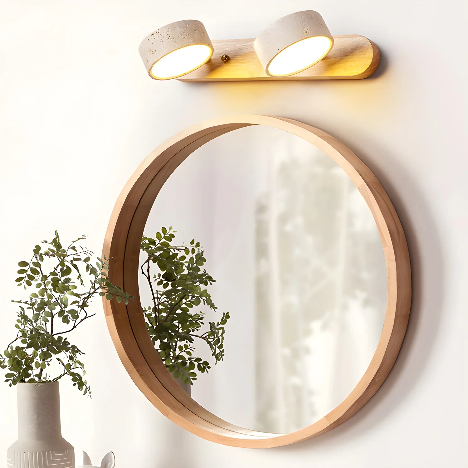Zaid Modern Minimalism LED Stone Wood Wall Light Bathroom Bedroom