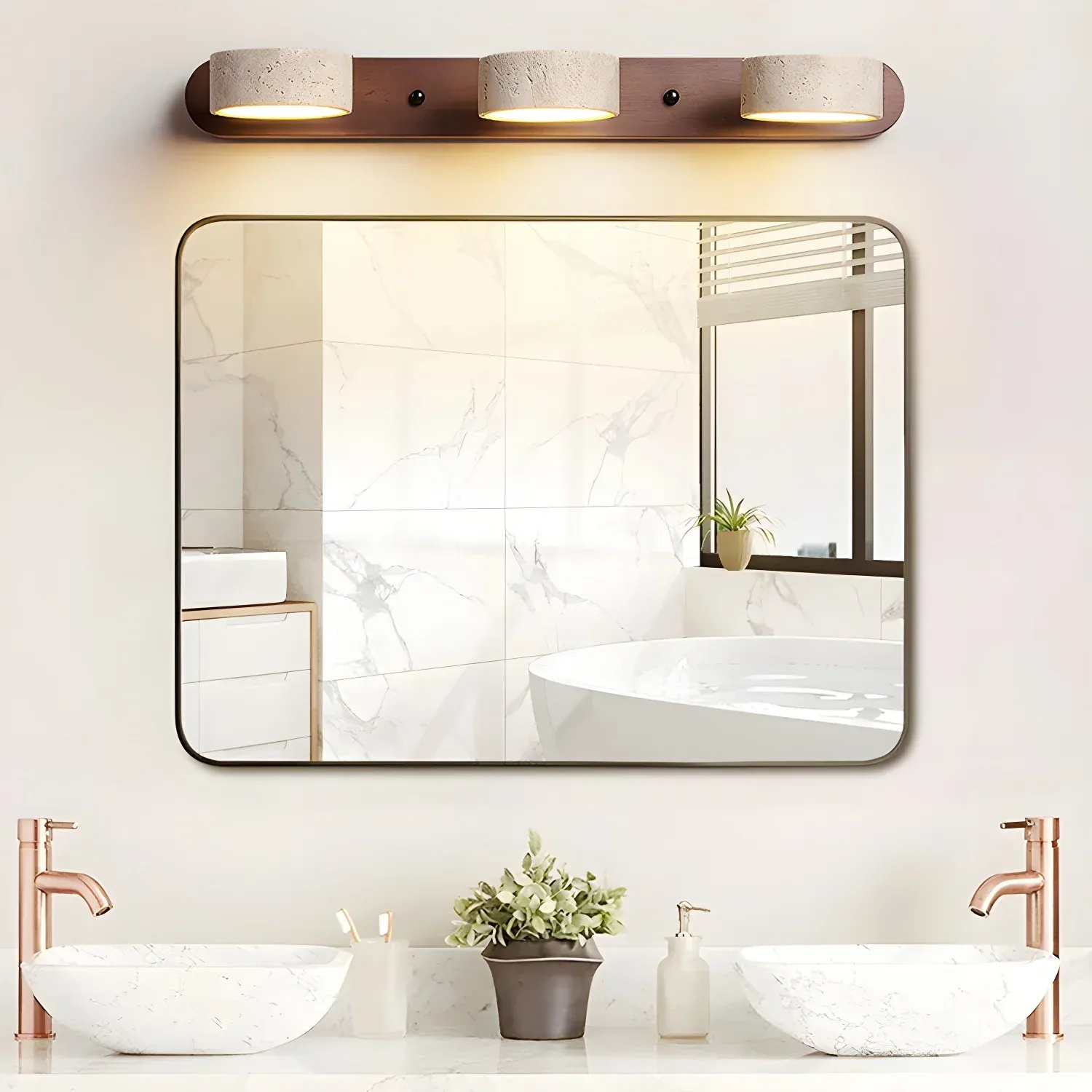 Zaid Modern Minimalism LED Stone Wood Wall Light Bathroom Bedroom